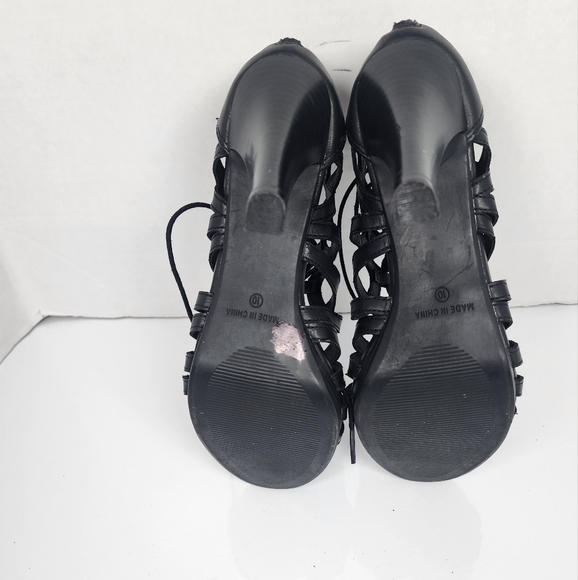 Me Too Black Women Strappy Laced Blocked Heels Size 10 - Picture 3 of 13